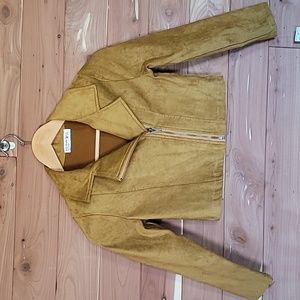 Knit Works Jacket, Size S 7/8, Rustic Tan Faux Leather, Mustard